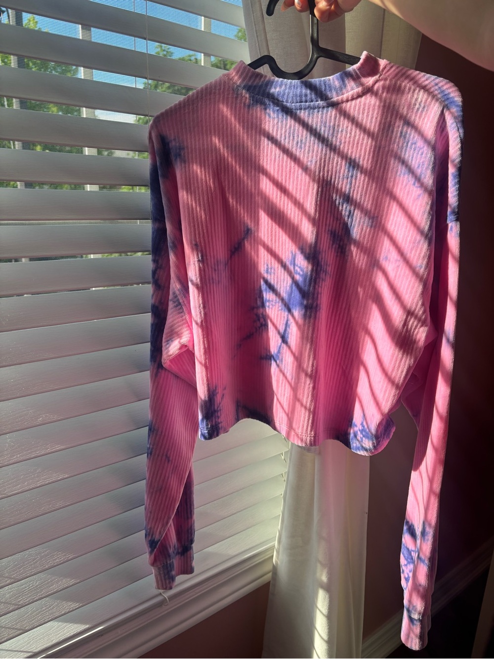 Bershka Pink and Blue Tie-Dye Ribbed Long Sleeve Top